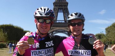 2 Lomdon to Paris Clic Sargent Cyclists Under Eiffel Tower
